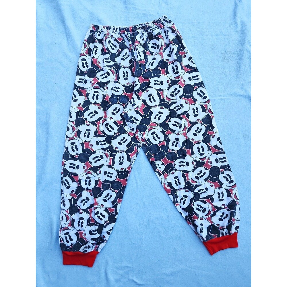 Vintage 90s Disney Mickey Mouse All Over Print Jogger Pajama Pants Red Cuffs